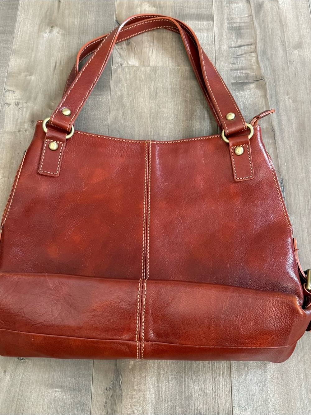 Florence Leather Handbag Purse Made in Italy Glossy Orange Brown Shoulder Bag